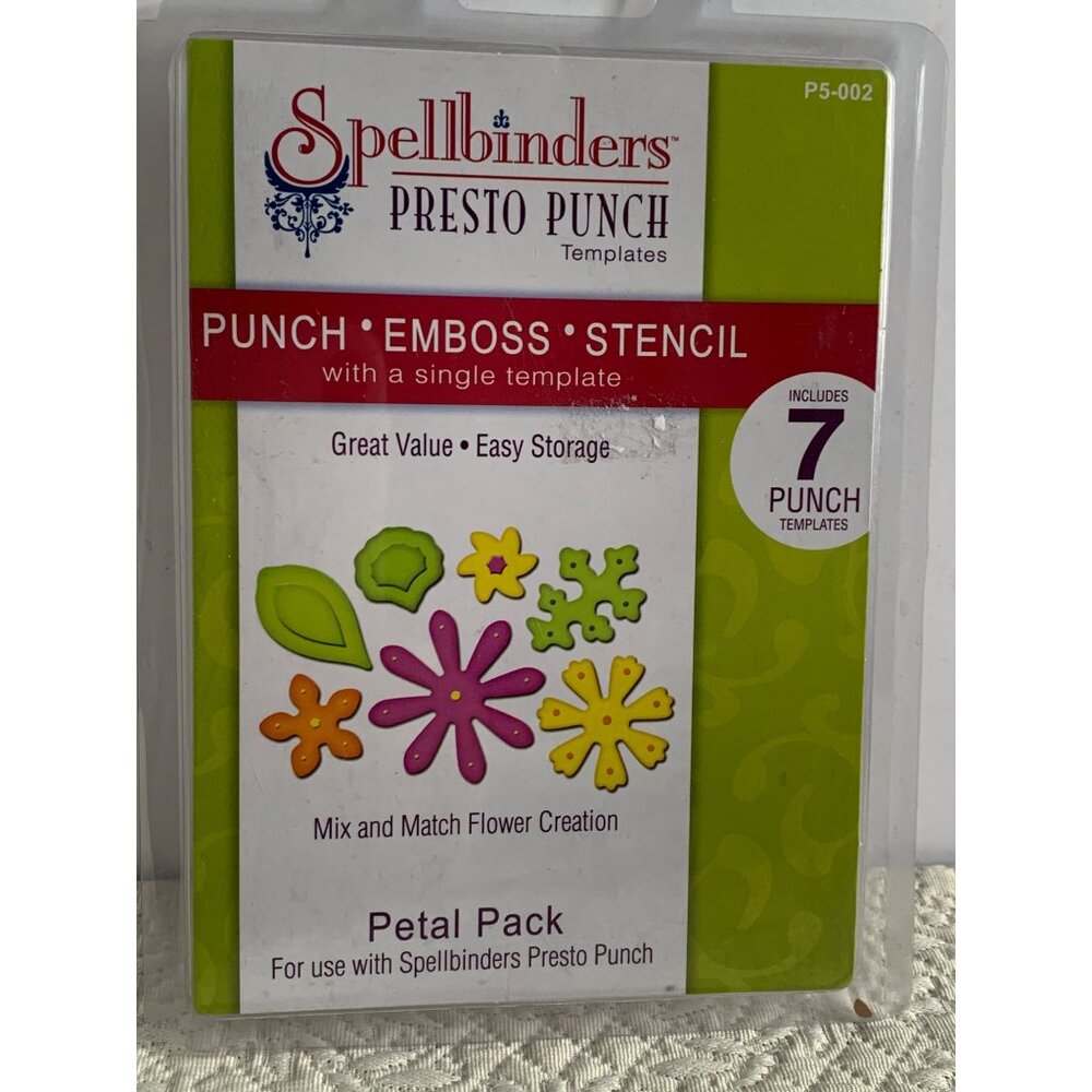 Spellbinders Presto Punch Petal Pack Templates 7 Pcs Punch/Emboss/Stencils New